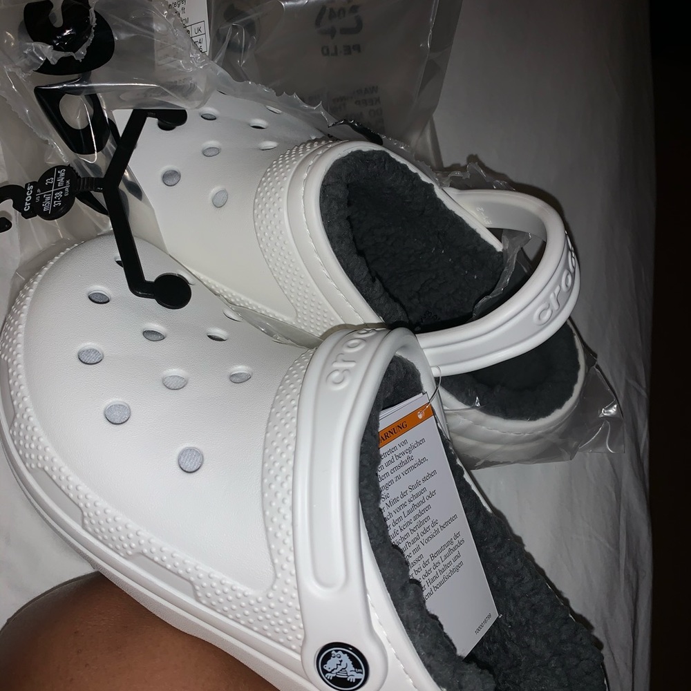 Crocs Classic Lined White & Grey Clogs 203591